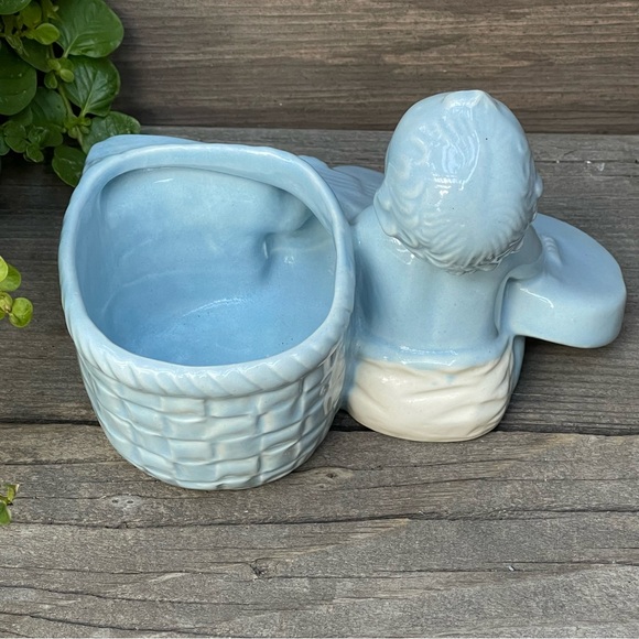 Vintage Blue Ceramic Baby and Guitar Dish or Indoor Planter - Picture 2 of 13